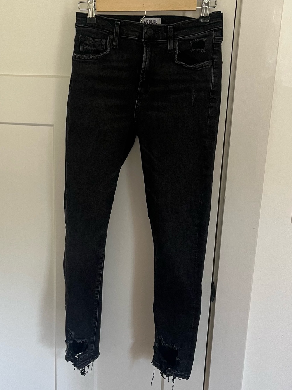 Agolde Black Distressed Ankle Skinny Jeans